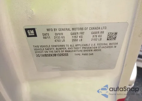 2011 Chevrolet Impala Lt from USA, damaged, VIN 2G1WB5EK3B1328203